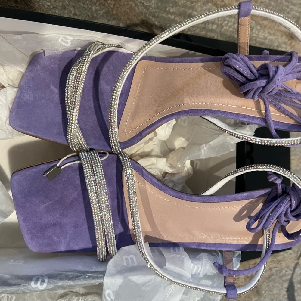 8 by YOOX Suede Strapy Sandals With Rhinestones Lavender Size 10 New in Box - Picture 12 of 12